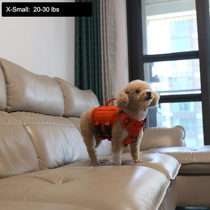 ICEFANG No Pull Tactical Dog Harness for X-Small Dogs,Adjustable Dog Vest | Control Handle,MOLLE Panel,Front Hook,3 Leash Clips,Soft Padded,for walking training,Orange,X-Small