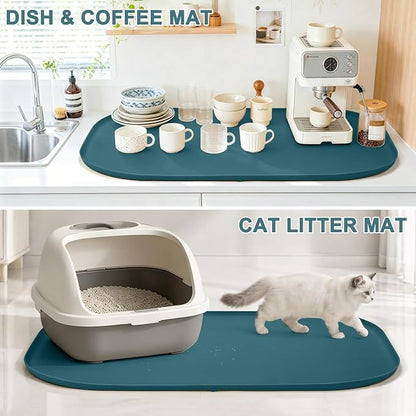 SMILOOL Waterproof Silicone Pet Food Mat with Raised Edge for Dog & Cat | 36" x 24" Non-Slip Large Pet Feeding Mats with Lip for Food & Water Bowl, Food Grade, Easy Cleaning, Salte Blue