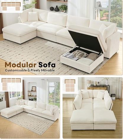 Tbfit Modern Sectional Sofa with Storage, Down-Filled Cushions, 154" W Cloud Couch for Home, Living Room, Beige