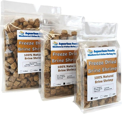 Aquatic Foods Inc. Brine Shrimp, Freeze Dried Floating Brine Shrimp Cubes for All Tropical Fish, Marine Fish, Discus, Cichlids, Koi & Pond Fish, Turtles…3.3oz Clear Bag