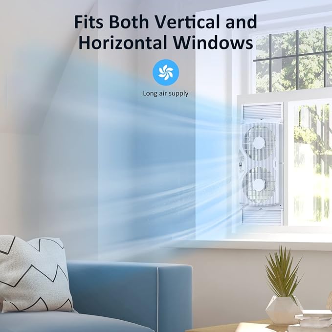 shinic Twin Window Fan with Reversible Airflow, Thermostat Controlled, 3 Speeds