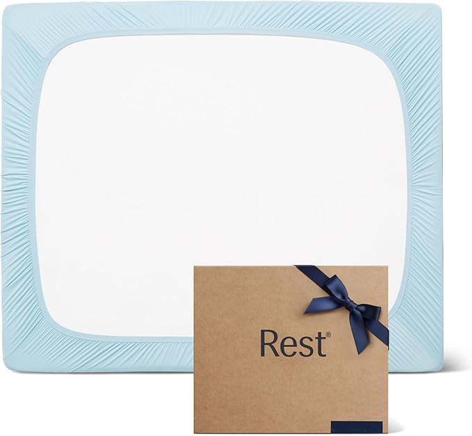 REST® Evercool®+ Fitted Sheet, CaliKing Size, Light Blue, 15" Deep (up to 18’’), Breathable Bedding for Hot Sleeper and Night Sweats, Bed Sheet with Ionic+ Self-Cleaning Silver Yarn for Sensitive Skin
