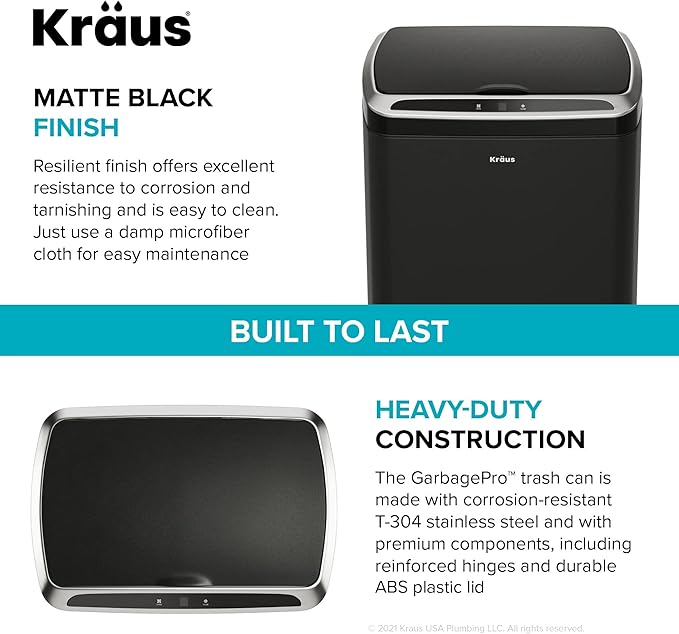 Kraus GarbagePro Rectangular 13 Gallon Hands-Free Motion Sensor Trash Can
