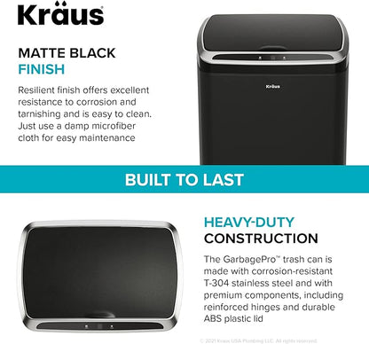 Kraus GarbagePro Rectangular 13 Gallon Hands-Free Motion Sensor Trash Can