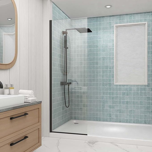 Sunrosa 24"×76" Shower Glass Panel, 8mm Thick Shower Screen, Matte Black