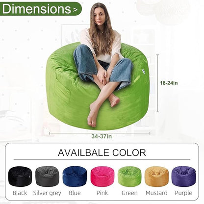 HABUTWAY Bean Bag Chair 3Ft Luxurious Velvet Ultra Soft Fur with High Rebound Memory Foam Bean Bag Chairs for Adults Plush Lazy Sofa with Fluffy Sponge 3' (Lime)
