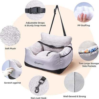 Dog Car Seat for Small Dogs & Cats Under 25 lbs, Black Grey