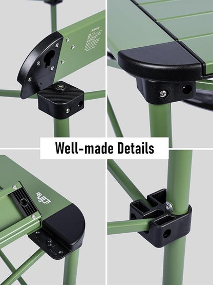 iClimb Lightweight Stable Alu. Folding Square Table Roll Up Top with Carry Bag for Camping Picnic Backyards BBQ Camp Kitchen (Green, L)