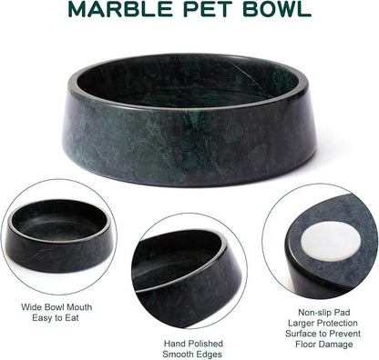 SAMAH Green Marble Dog Bowl, Non-Slip Non-Tipping Heavy Dog Food Bowl, Large Weighted Stone Dish, Natural Marble Dog Water Bowl, Easy to Clean, Gifts for Cat & Dog Lovers, Holds 6 Cups(6 lbs)