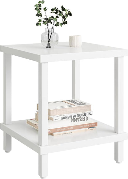 Large End Table Square Side Table Modern Sofa Table 20 Inch Industrial Coffee Table NightStand with 2-Tier Storage Shelf for Living Room Bedroom White MLBZ06W