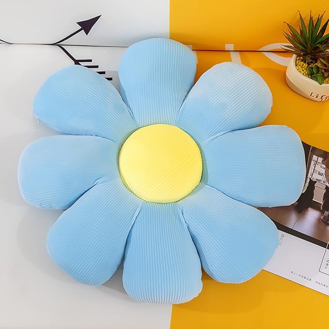 Grafingy Flower Pillow, Flower Shaped Throw Pillow Floor Pillow Soft Seating Cushion Room Decor Plush Pillow for Bedroom, Sofa, Bed, Reading (21 inch, Blue)
