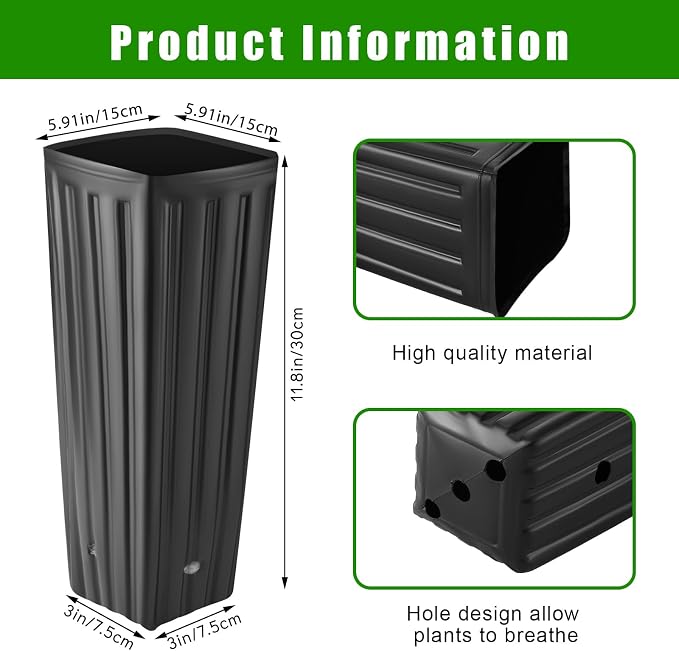 Nuenen 100 Pcs Tall Pot Plastic Deep Plant Nursery Pots Black Seedling Flower Plant Container with Drainage Holes for Indoor Outdoor Gardening (11.8" H X 5.9" W)