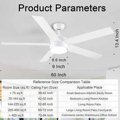 POCHFAN 60 Inch White Ceiling Fans