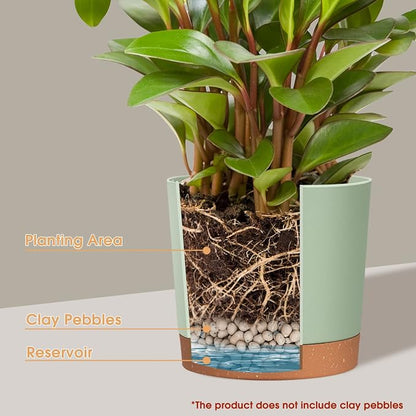 kubvici Indoor Plant Pots Set of 2 Planters 8 inch Plastic Planter with Hole & Saucer Modern Decorative for Outdoor Garden Home (Green, 8 inch)