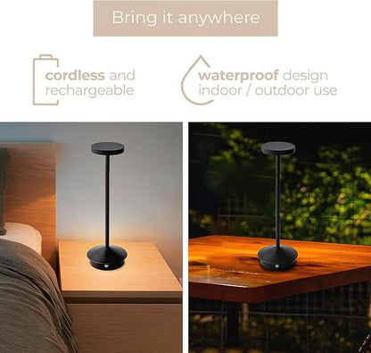 Orbit LED Cordless USB-C Re-Chargeable Desk Lamp, 5200mAh Battery Operated with 3 Color Temperature 2700K-3000K-3500K and Fingertip Touch On/Off Plus Dimming in Black