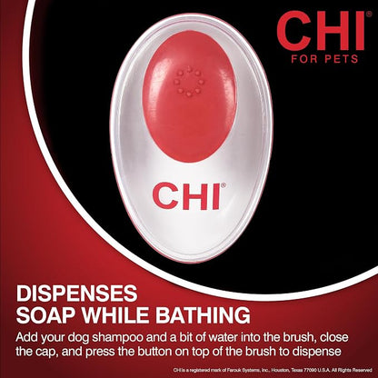 CHI for Dogs Soap Dispensing Palm Brush, Handheld Dog Bathing Scrubber with Built-In Shampoo Dispenser, Soft Rubber Bristles for Massaging and Deep Cleaning All Dog Coat Types, Red | Built-in shampoo dispenser, soft rubber bristles, massages while deep...