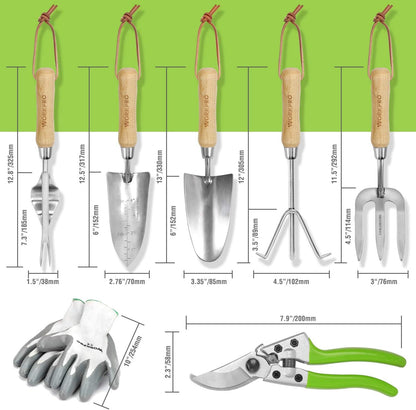 WORKPRO Garden Tools Set, 8 Piece, Stainless Steel Heavy Duty Gardening Tools with Wooden Handle, Including Garden Tote, Gloves, Trowel, Hand Weeder, Cultivator and More-Gardening Gifts For Women Men
