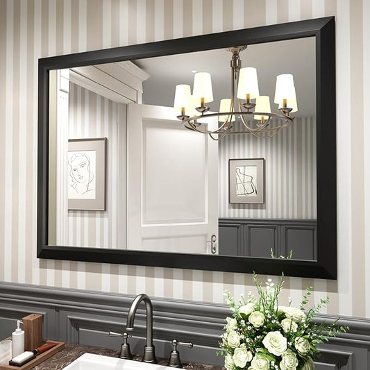 Amorho Black Bathroom Mirror, 48x35 Inch Thick Metal Framed Wall Mirrors