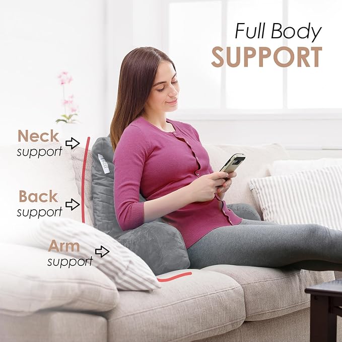 Nestl Reading Pillow for Kids & Teens with Shredded Memory Foam, Backrest Pillows for Reading, Watching, and Gaming, Use on The Couch, Bed, or Floor, Adjustable Support with Washable Cover Grey