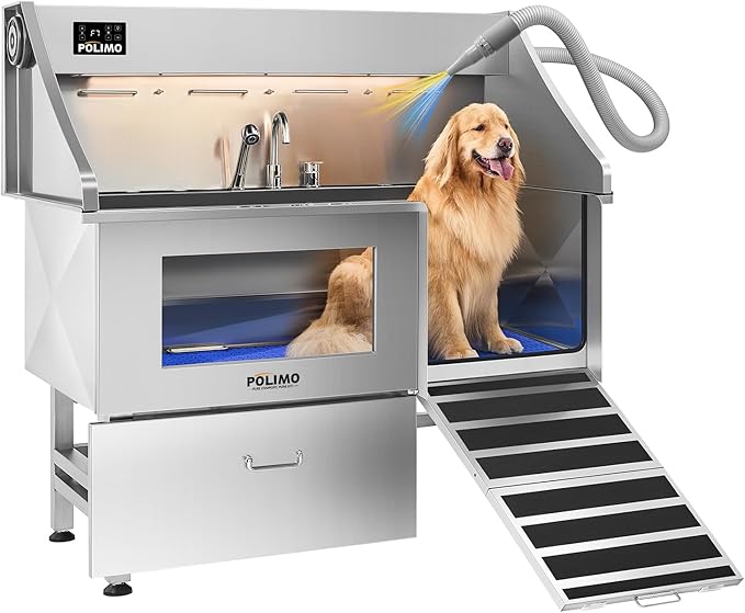 POLIMO Dog Wash Station with Pet Dryer & LED, Professional Dog Bathing Station