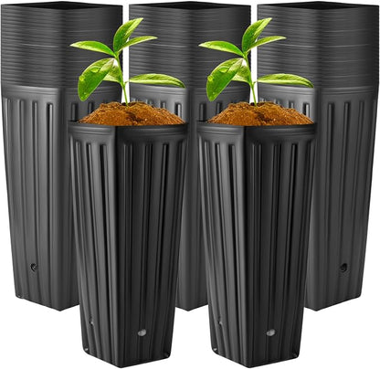Nuenen 100 Pcs Tall Pot Plastic Deep Plant Nursery Pots Black Seedling Flower Plant Container with Drainage Holes for Indoor Outdoor Gardening (11.8" H X 5.9" W)