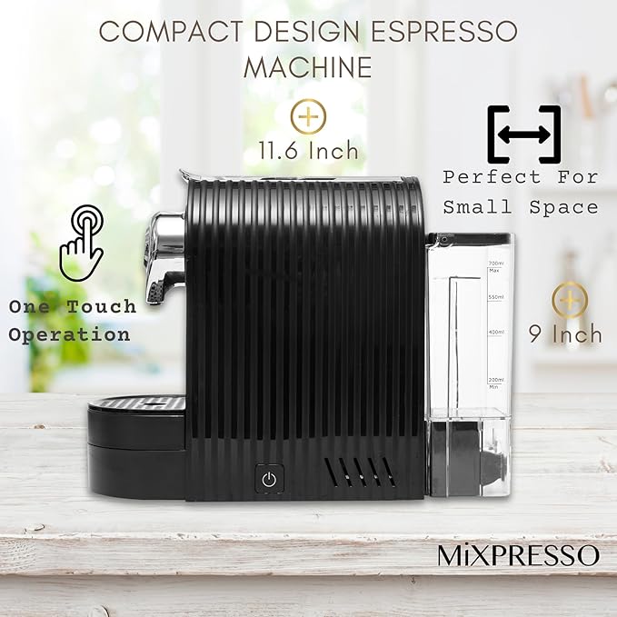Mixpresso Black Espresso Coffee Machine – Compact 1400W Single Serve Coffee
