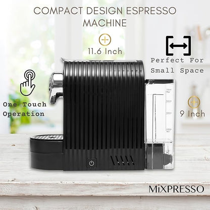 Mixpresso Black Espresso Coffee Machine – Compact 1400W Single Serve Coffee