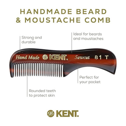 Kent Beard & Mustache Grooming Kit Includes BRD2 White Boar Bristle Beard Brush, 81T Handmade Sawcut Comb, and FOT Fine Tooth Beard Comb for Men’s Care