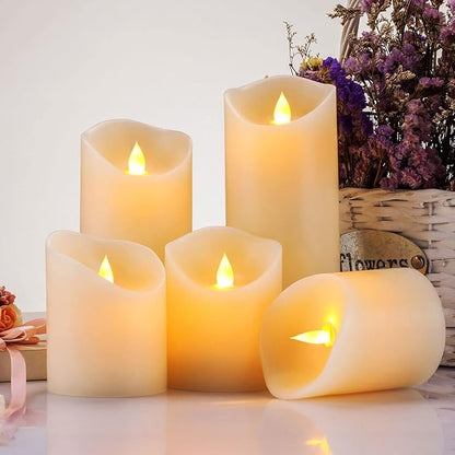 Flameless Candles, Flickering Moving Flame LED Candles Set of 5 Pillar