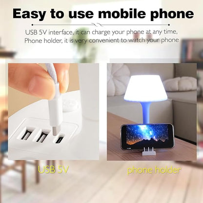 Table Lamp with USB Port and Outlet, Small Desk Lamp for Bedroom, 3-Colors Dimmable LED Lamps Eye Care Night Stand Lights, USB Charging Desk Lights for Home Office/Living Room