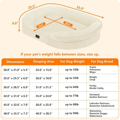 Dwanton Orthopedic Dog Bed for Medium Dogs with Gel Memory Foam, Waterproof Dog Sofa, Washable Pet Bed with Four Sided Bolster Cushion, Removable Cover & Non-Slip Bottom, 36", Beige