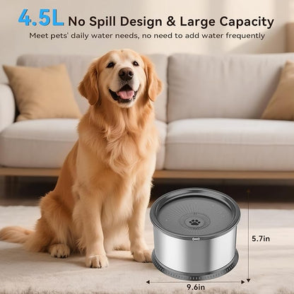 2PCS Dog Water Bowls for Multiple Pets, 4.5L/152oz No Spill Stainless Steel Slow Drinking Water Bowls with Anti-Slip Mat, Splash Proof Pet Bowl for Sloppy Messy Drinkers, Medium Large Dogs