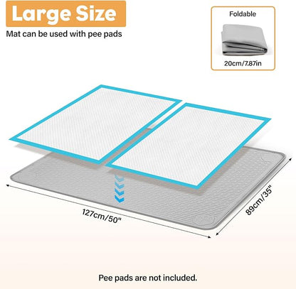 50" x35" Pee Pad Holder for Dog Puppy Pad Holder Gray | Large Silicone Pee Tray for Dog Training Floor Protection Raised Edge Dog Potty Tray, No Pee Pads(