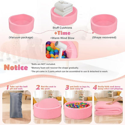 Imitation Teddy Foam Ball Pits 35.4"x 11.8" Soft Round Playpen for Toddlers and Pets with Soft Memory Sponge for Babies Indoor and Outdoor Game Pink (Balls not Included)