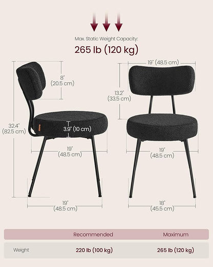 VASAGLE Boucle Dining Chairs Set of 4, Upholstered Kitchen Dining Room Chairs with Curved Backrest and Steel Frame, Modern Mid Century, Round, for Vanity, Living Room, Ink Black UKDC110B14