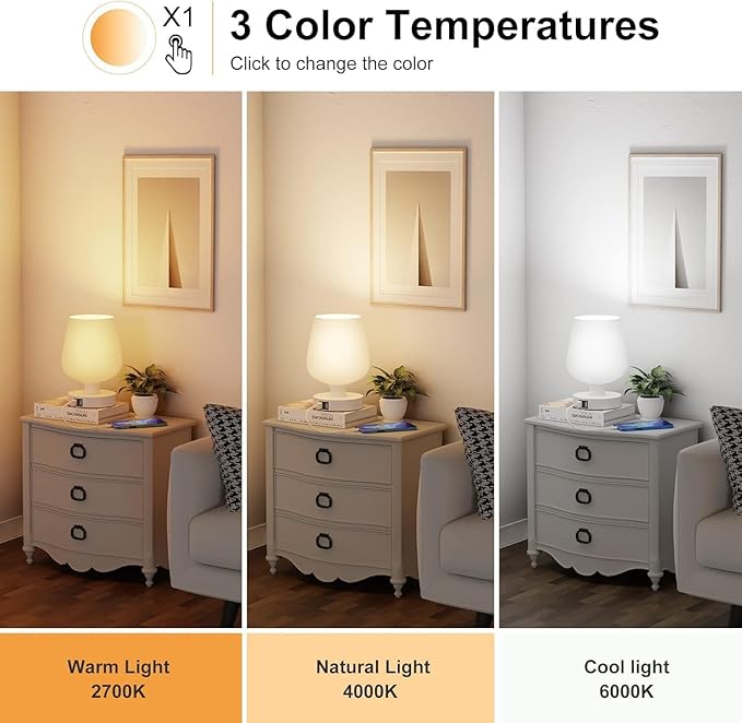 Touch Bedside Table Lamp with 2 USB Ports - 3 Way Dimmable Modern Small Lamps for Bedroom Living Room Nightstand, Desk Lamps with White Opal Glass Lamp Shade, Warm LED Bulb, Bulb Included