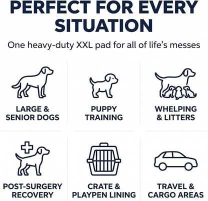 Pee Pads for Dogs Extra Large 37x54 XXXL 50 Count Leak Proof Heavy Duty | With adhesive tabs, 24 hour absorbent, disposable XXL puppy training pads for large dog breeds. 6-layer, non-slip backing