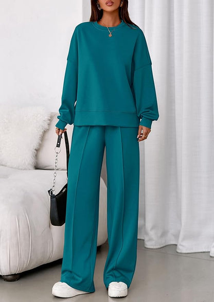 PRETTYGARDEN 2 Piece Sets For Women Fall Trendy Long Sleeve Sweatshirt Wide Leg Pants Loungewear Set Matching Sweatsuit