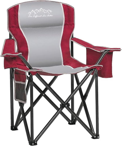 SAILARY Camping Chair Heavy Duty High Back Folding Chair with Cup Holder, 450lbs Capacity, Padded Seat, Cooler Bag & Storage Pocket, Portable for Outdoor, Beach, Fishing, Sports, Red
