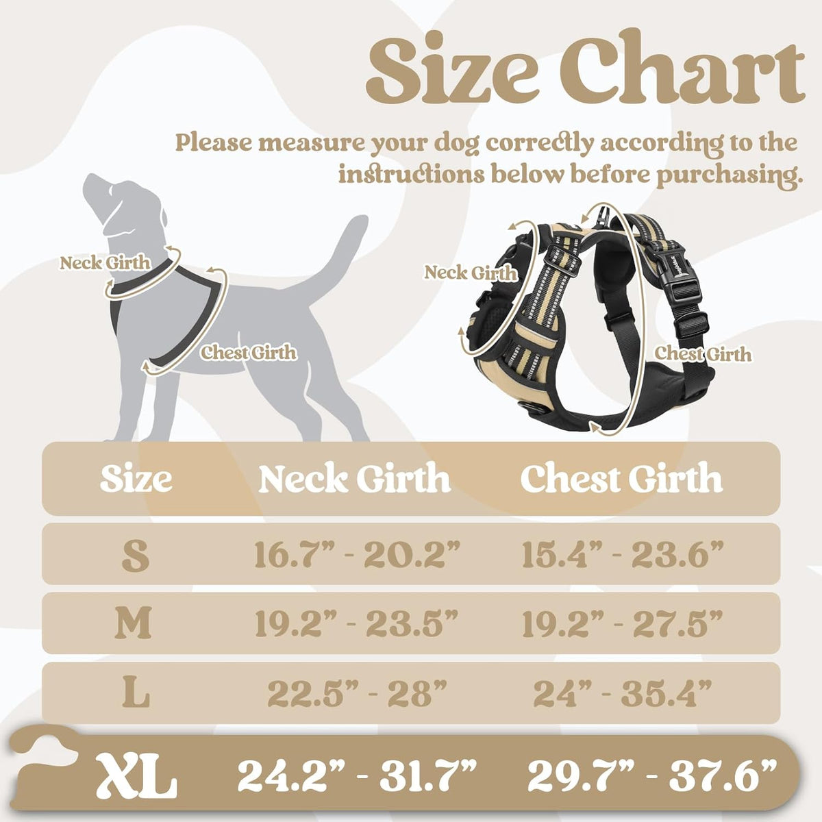 rabbitgoo Dog Harness for Large, No Pull Pet Harness with 3 Buckles, Adjustable Soft Padded Vest with Control Handle, Walking Reflective Pet Vest for Extra Large Dogs, Beige, XL