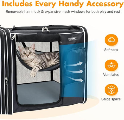 Lekereise Extra Large Cat Carrier Soft Sided, 37" x 18" x 18", Large cat Travel Carrier for 2 Cats with Zipper Locks for Moving Across The Country, Foldable for Storage, Black