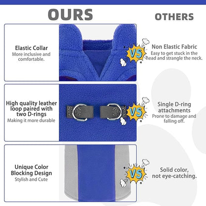 KOOLTAIL Small Dog Sweater - Dog Fleece Vest Jacket with Leash D-Ring for Small Medium Dogs, Soft Pullover Winter Warm Cold Weather Coats, Pet Fall Clothes Outfit for Puppy Cat Boys&Girls, Blue XS