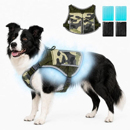 Dog Cooling Vest Harness UV Reflective Camouflage
