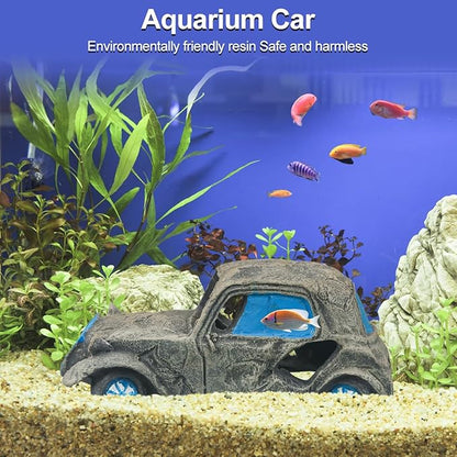 Virekm Aquarium Decorations, Aquarium Decorations for Fish Tank - Realistic Resin Rock Cave Hideouts, Safe Fish Tank Ornaments with Natural Design for Betta, Goldfish, Shrimp - Easy to Clean (car)