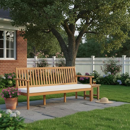 Tangkula Outdoor 3-Seat Acacia Wood Bench, 64 Inches Extra Long Chair with Cushion, Slatted Seat & Backrest, 3-Person Patio Wood Bench for Backyard, Porch, Balcony & Garden