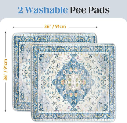 Washable Pee Pads for Dogs, 2 Pack Reusable Puppy Training Pads 36"x36" Super Absorbent Waterproof Dog Training Pads, Non-Slip Potty Pads, Whelping Pads Litter Mat Blue Medallion