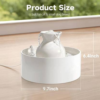 PETIMI Ceramic Cat Water Fountain, 3L/101 fl oz Ultra-Quiet Pet Water Fountain, Automatic Water Dispenser for Cats & Small Dogs, No Spill Cat Water Bowl, BPA-Free, 2 Filters Included, Easy to Clean