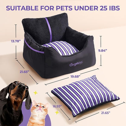 Dog Car Seat for Small Dogs & Cats Under 25 lbs, Black Purple