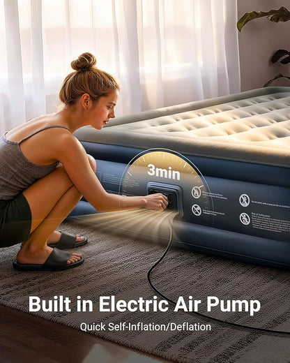 iDOO Queen Air Mattress with Built in Pump, 18 Raised Comfort Inflatable Mattress Blow up Mattress, Upgraded Four Chamber Portable Air Bed for Camping, Guests and Home, Colchon Inflable, 650 lbs Max