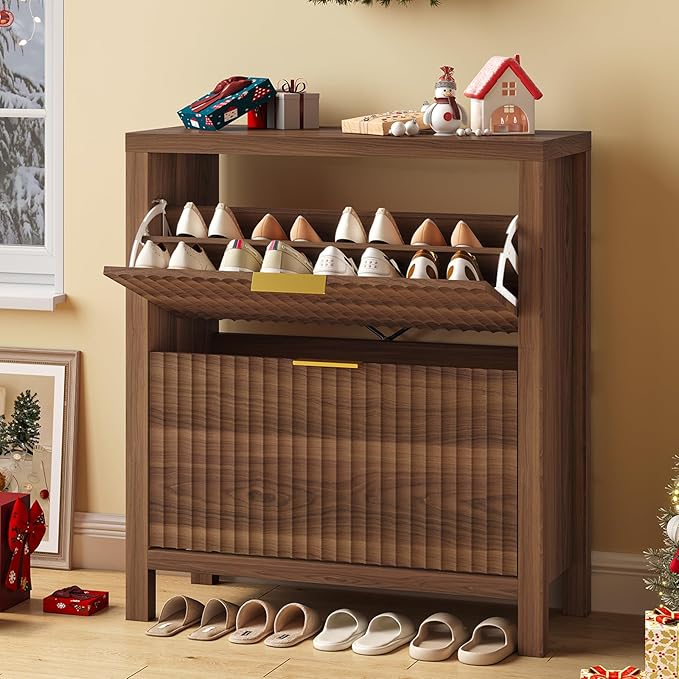 Shoe Cabinet Storage for Entryway, Fluted Shoe Cabinet